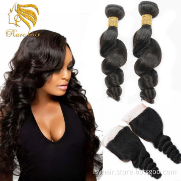 Lsy Customized Private Label Ocean Loose Wave Cheap Brazilian Hair Weave Bundles With Closure